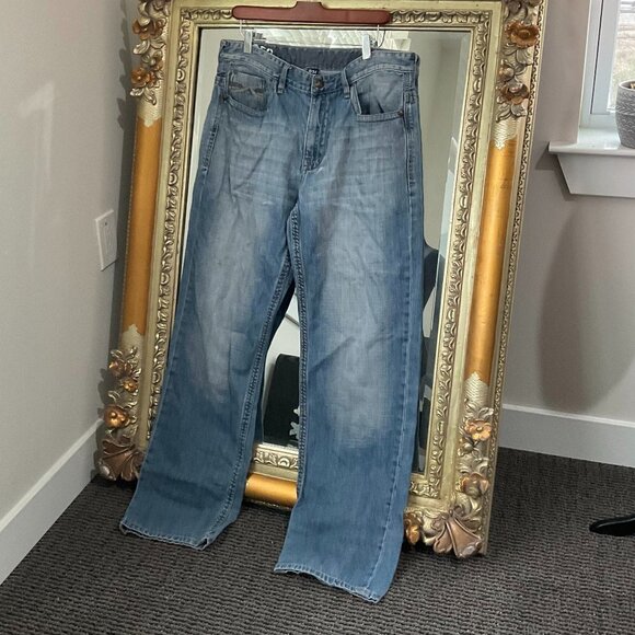 Ecko Stretch High Rise Slim Fit Jeans Flat Front Straight Leg Pockets Sz 34 Blue - Picture 1 of 3